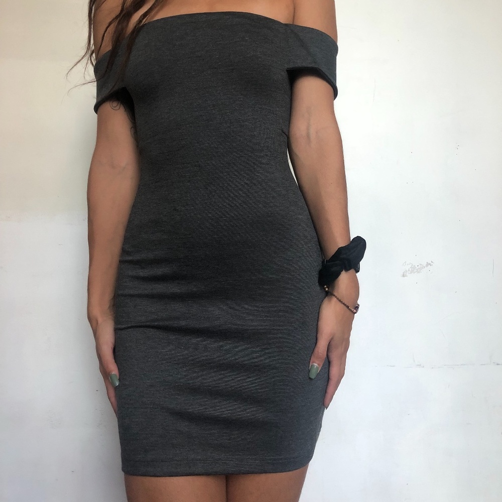 re:named tight grey off the shoulder dress